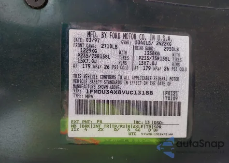 1997 Ford Explorer from USA, damaged, VIN 1FMDU34X8VUC13188